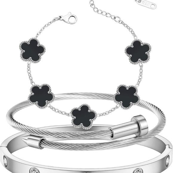New Silver 3pcs Bangle Jewelry Set - Picture 1 of 7